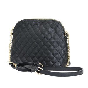 Black Quilted Faux Leather Purse Chain Strap Cross Body Shoulder Bag